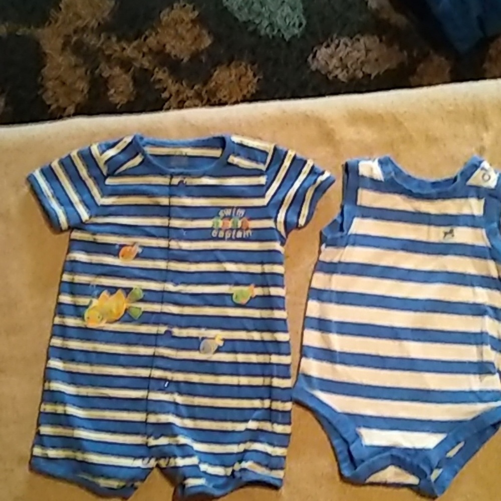 One Carter's striped body suit n sleeveless onesie